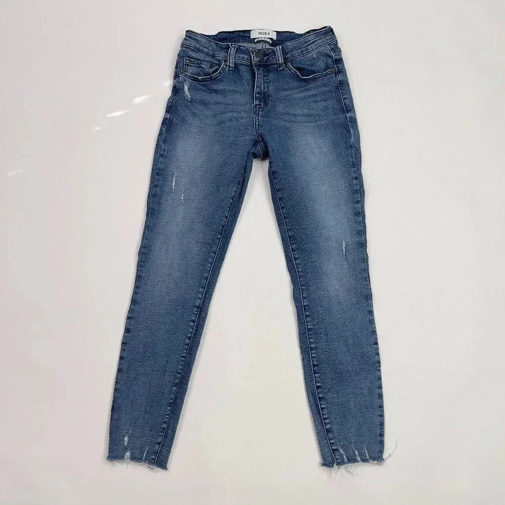 PISTOLA Women’s Arielle Skinny Jeans Scissor Cut Raw Hem Light Wash deni…